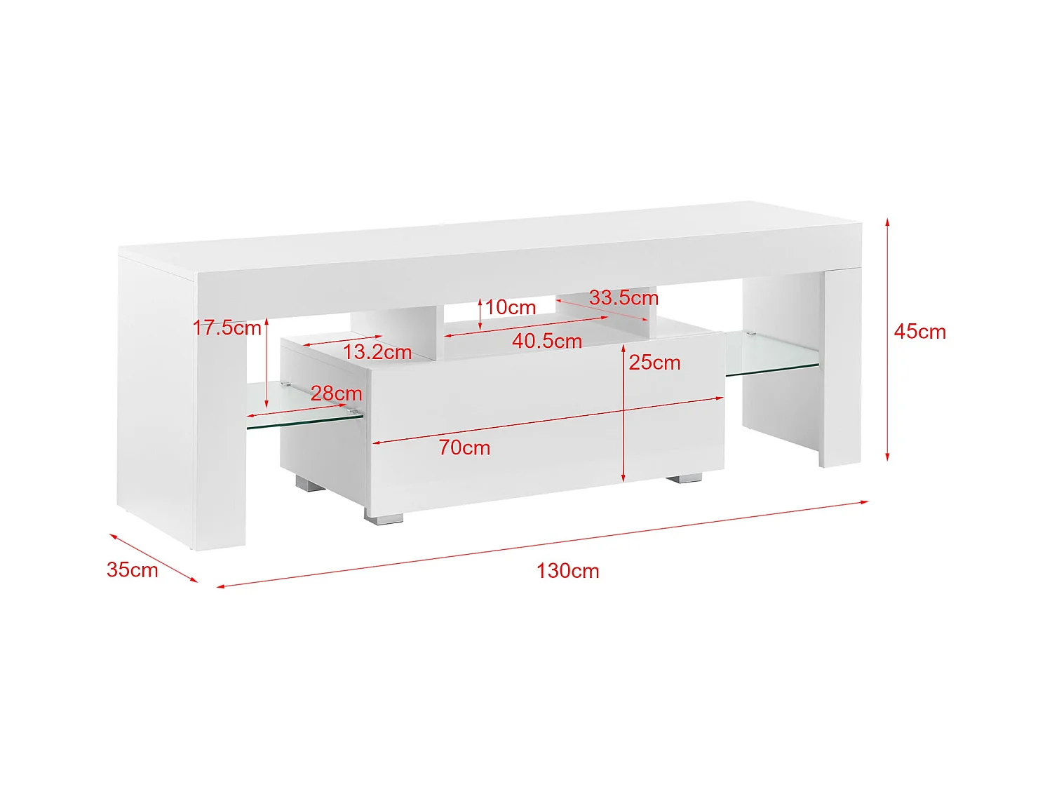 Meuble TV avec éclairage blanc 130 x 35 x 45 cm 03_0005859