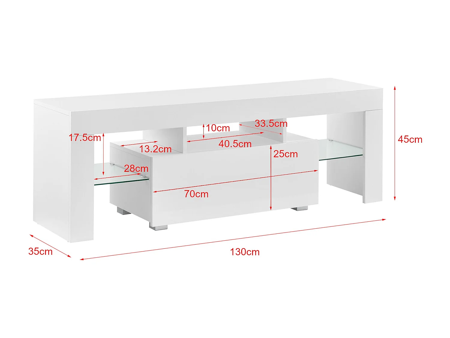 Meuble TV avec éclairage blanc 130 x 35 x 45 cm 03_0005859