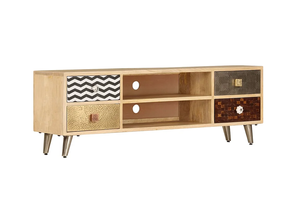 Mueble TV buffet TV diseño práctico 120 cm madera maciza de mango 2502285