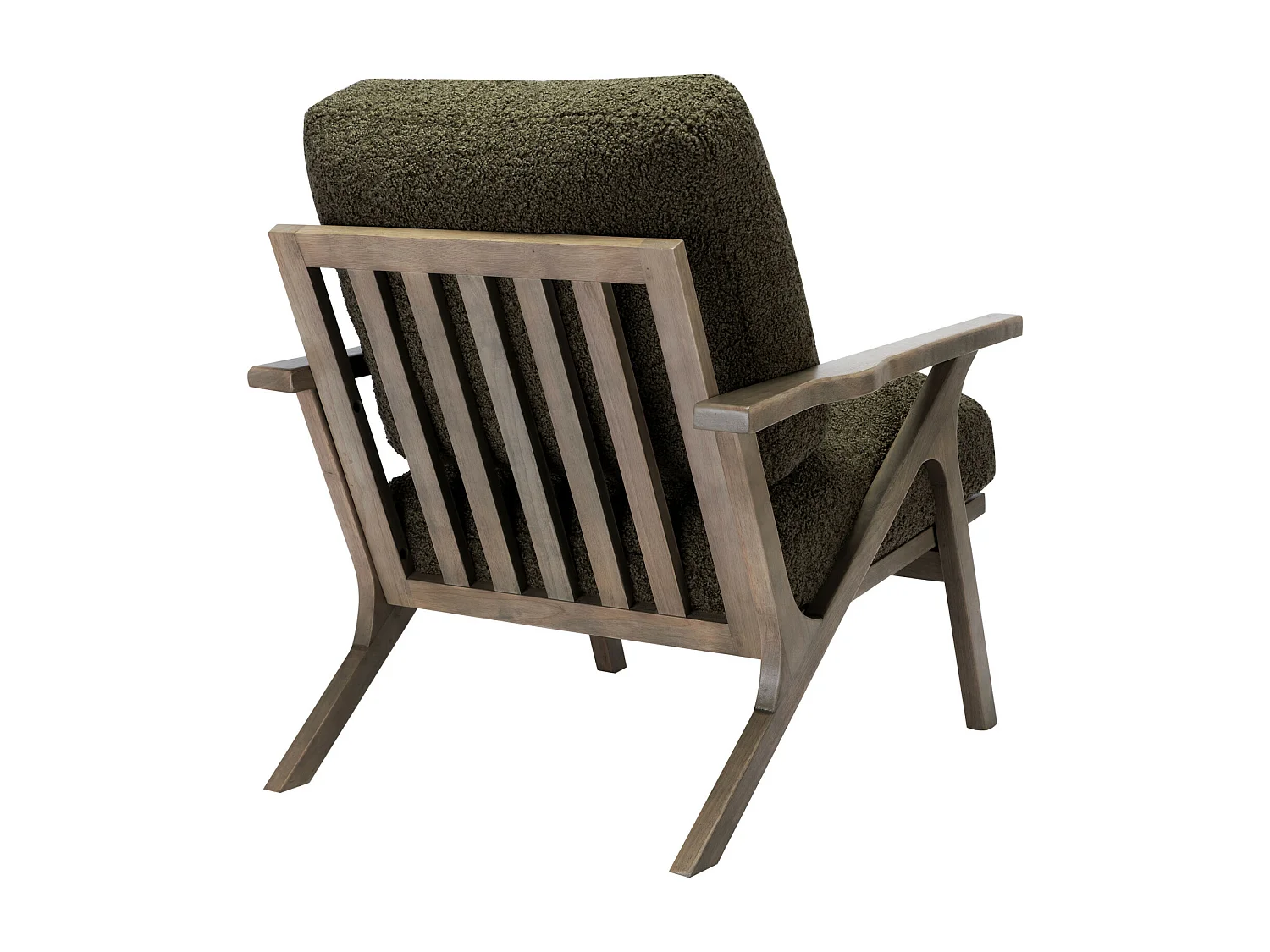 ALAN-Poltrona lounge in tessuto riccio Army e legno patinato
