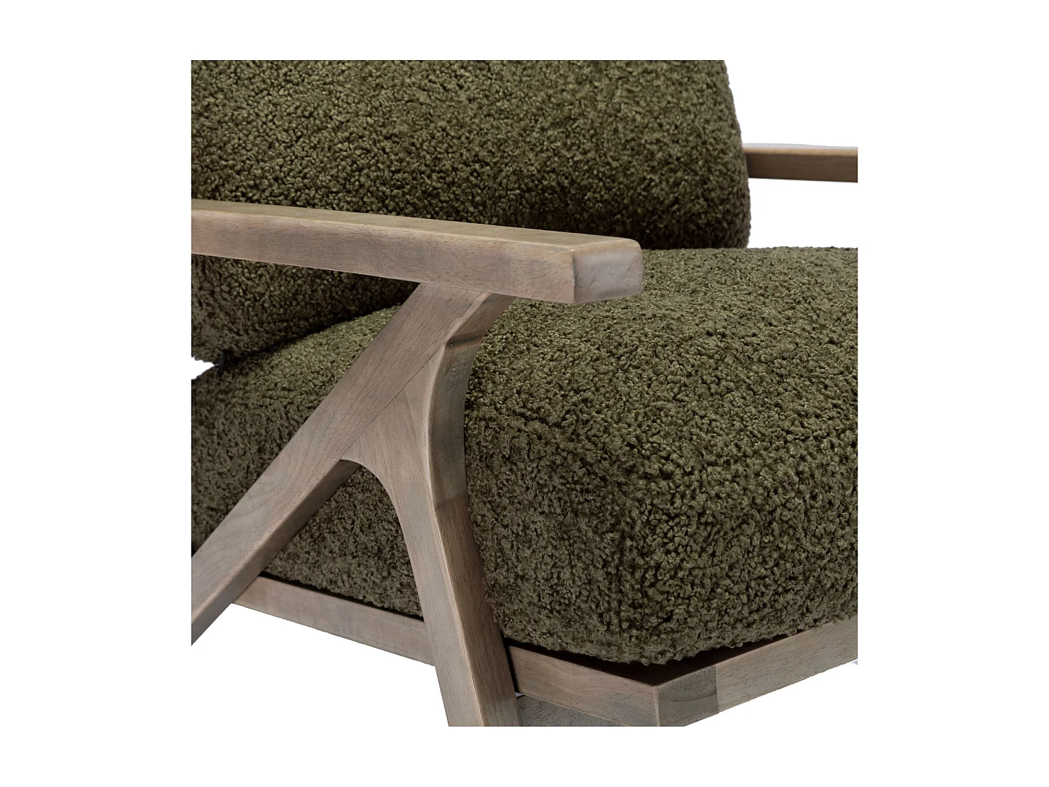 ALAN-Poltrona lounge in tessuto riccio Army e legno patinato