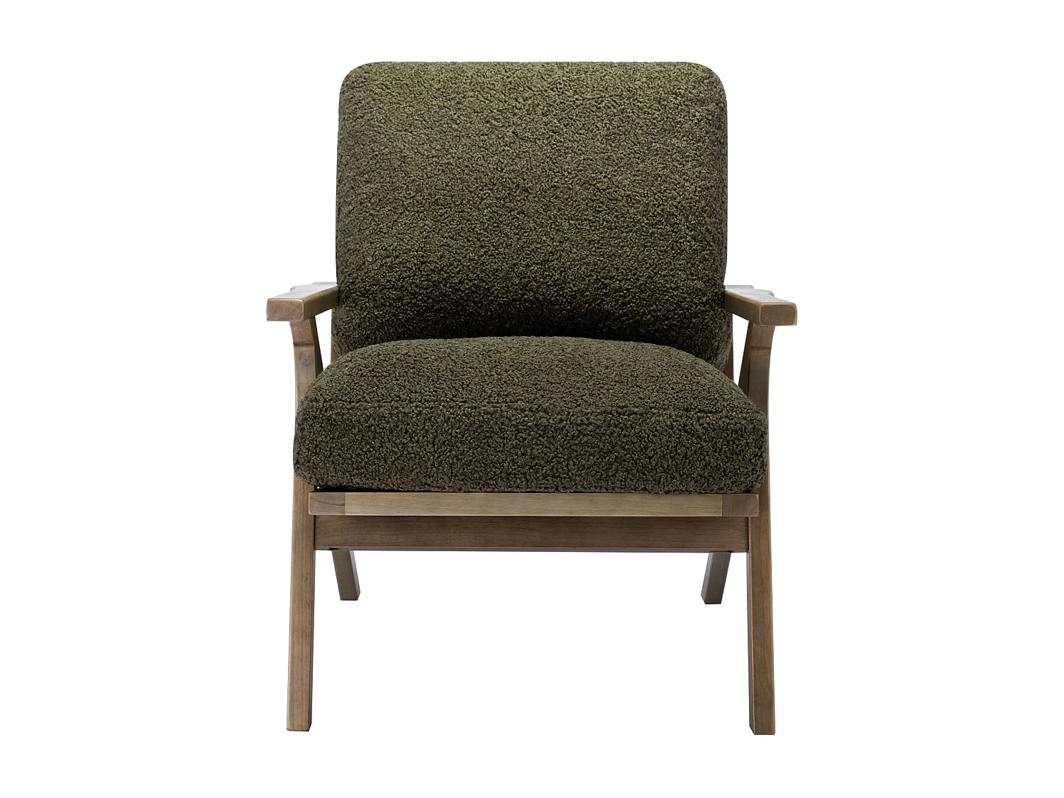 ALAN-Poltrona lounge in tessuto riccio Army e legno patinato