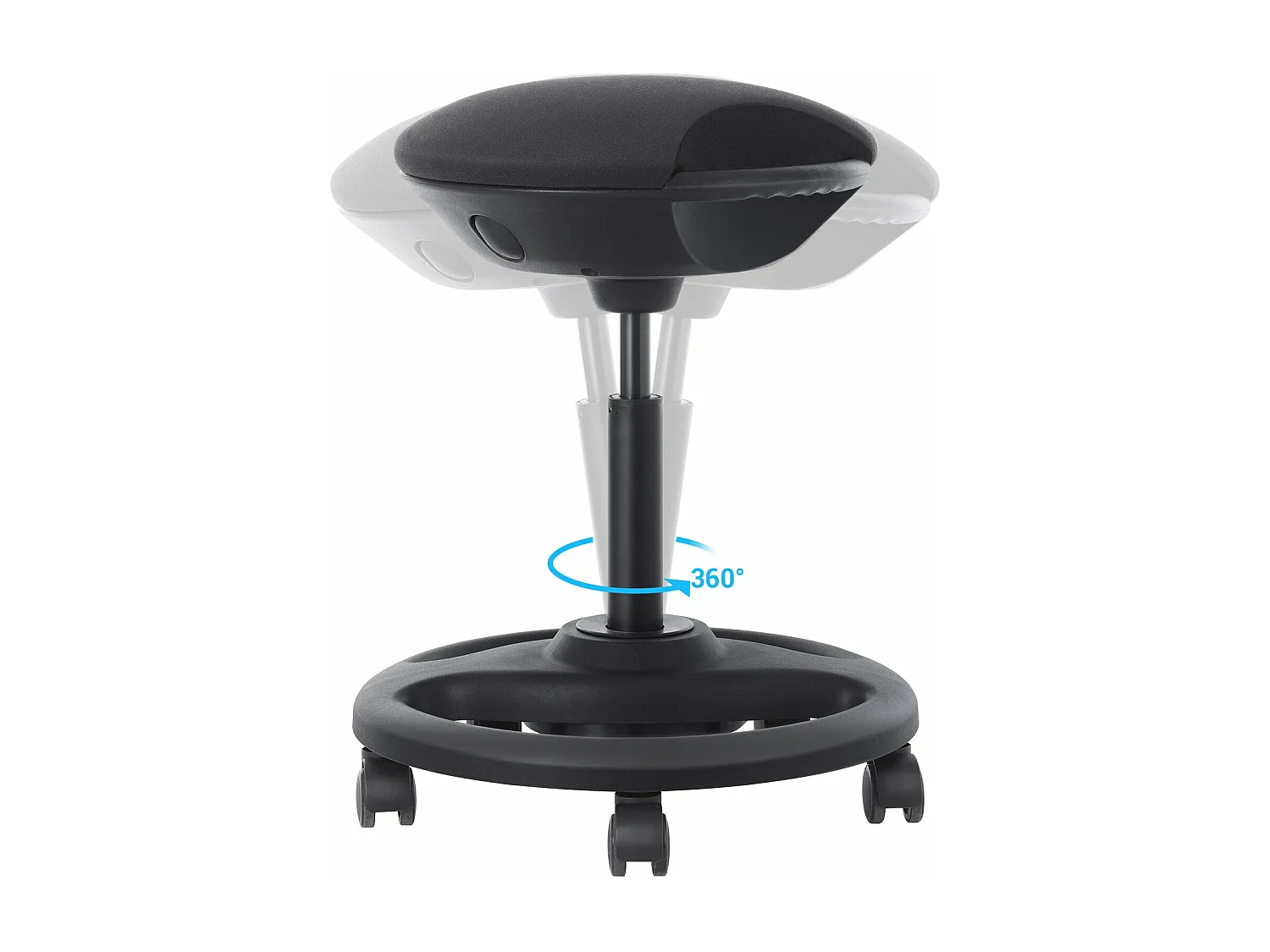 Sgabello operativo dinamico sedia da ufficio ergonomica girevole con ruote seduta extra larga inclinazione 10° altezza regolabile imbottitura spessa nero 12_0001457