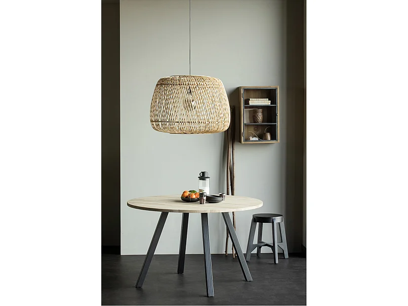 TABLO - Table de repas ronde en chêne et acier noir