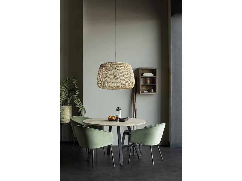 TABLO - Table de repas ronde en chêne et acier noir