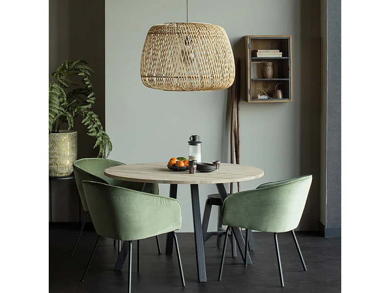 TABLO - Table de repas ronde en chêne et acier noir