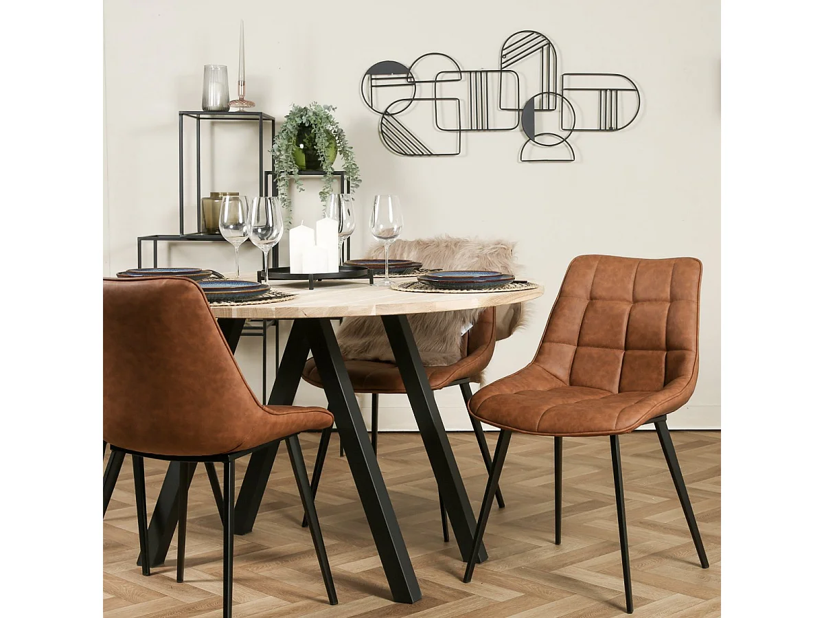 TABLO - Table de repas ronde en chêne et acier noir