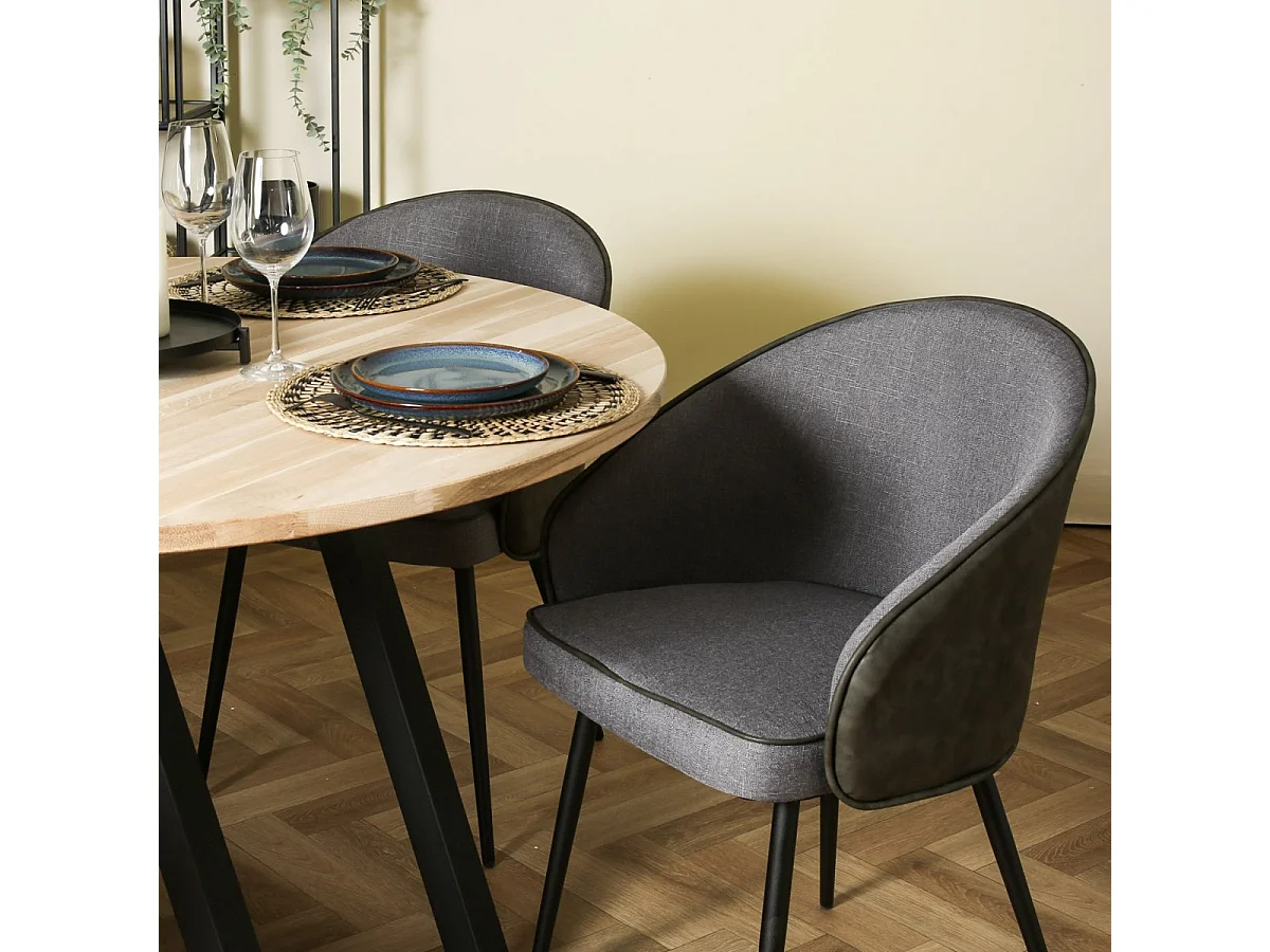 TABLO - Table de repas ronde en chêne et acier noir