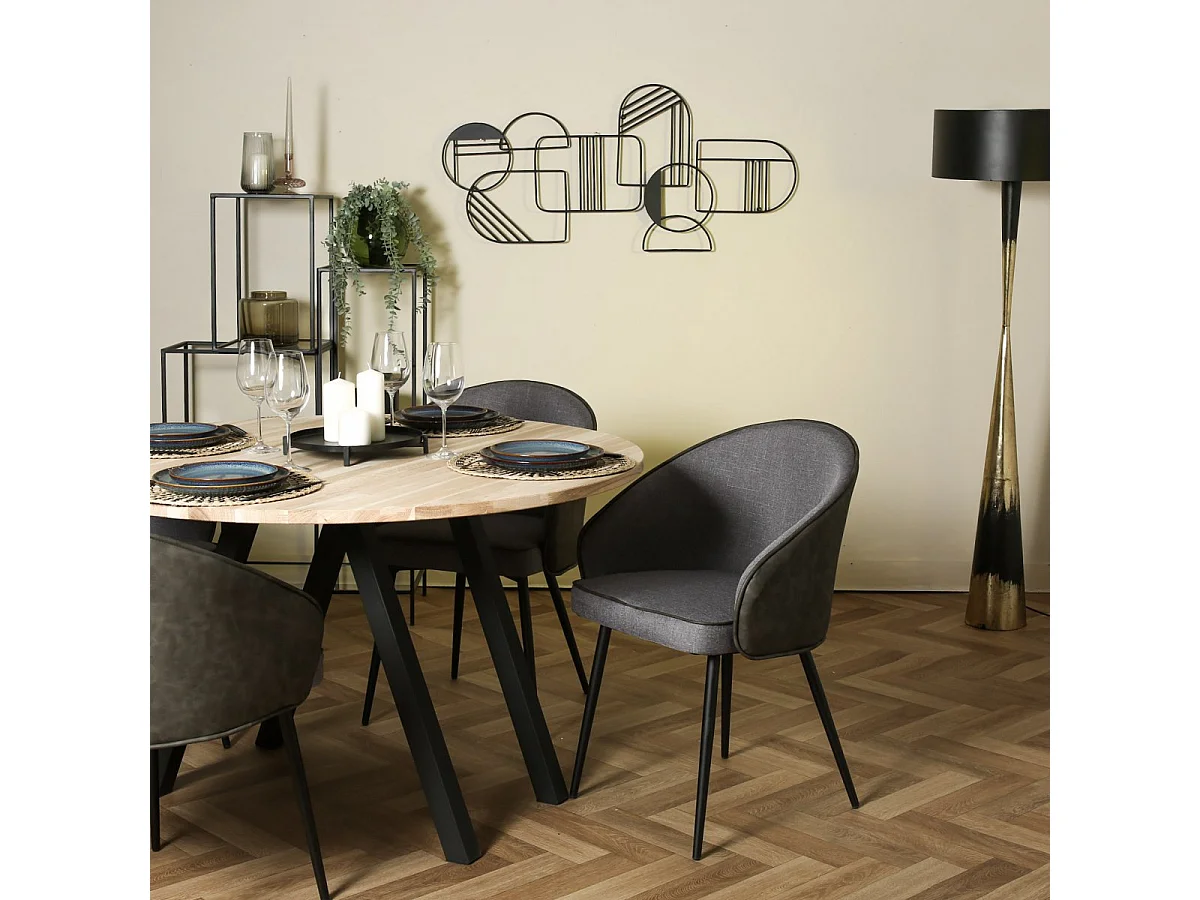 TABLO - Table de repas ronde en chêne et acier noir