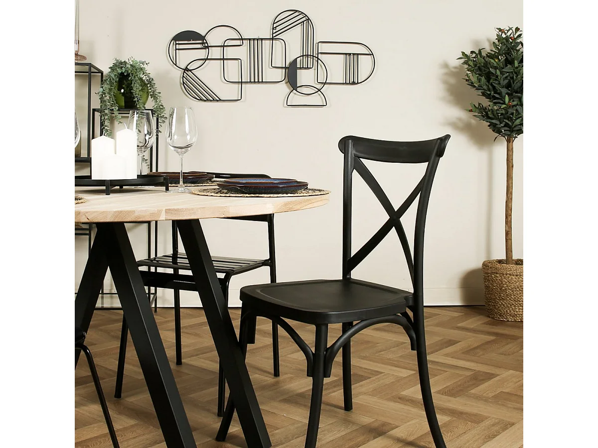 TABLO - Table de repas ronde en chêne et acier noir