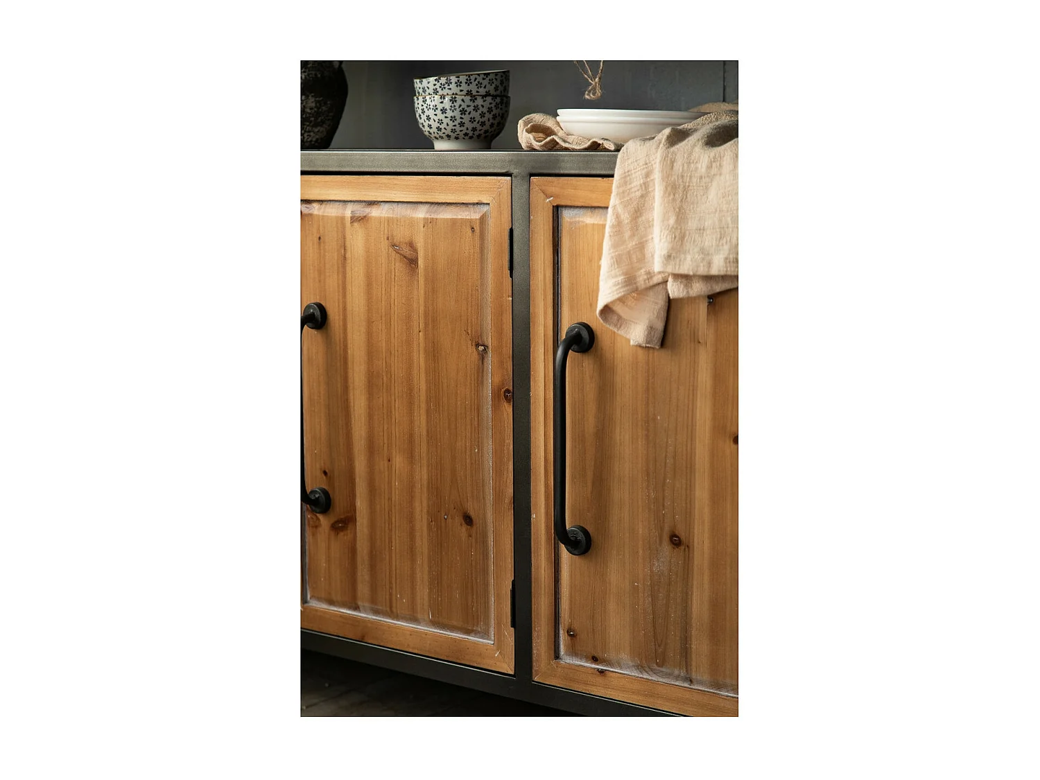 BRUNCH - Buffet en bois de sapin et acier gris anthracite