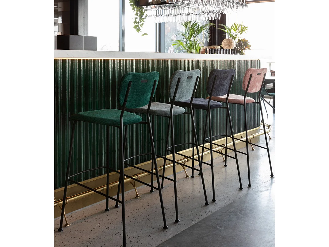 BENSON - Tabouret de bar en velours texturé bleu