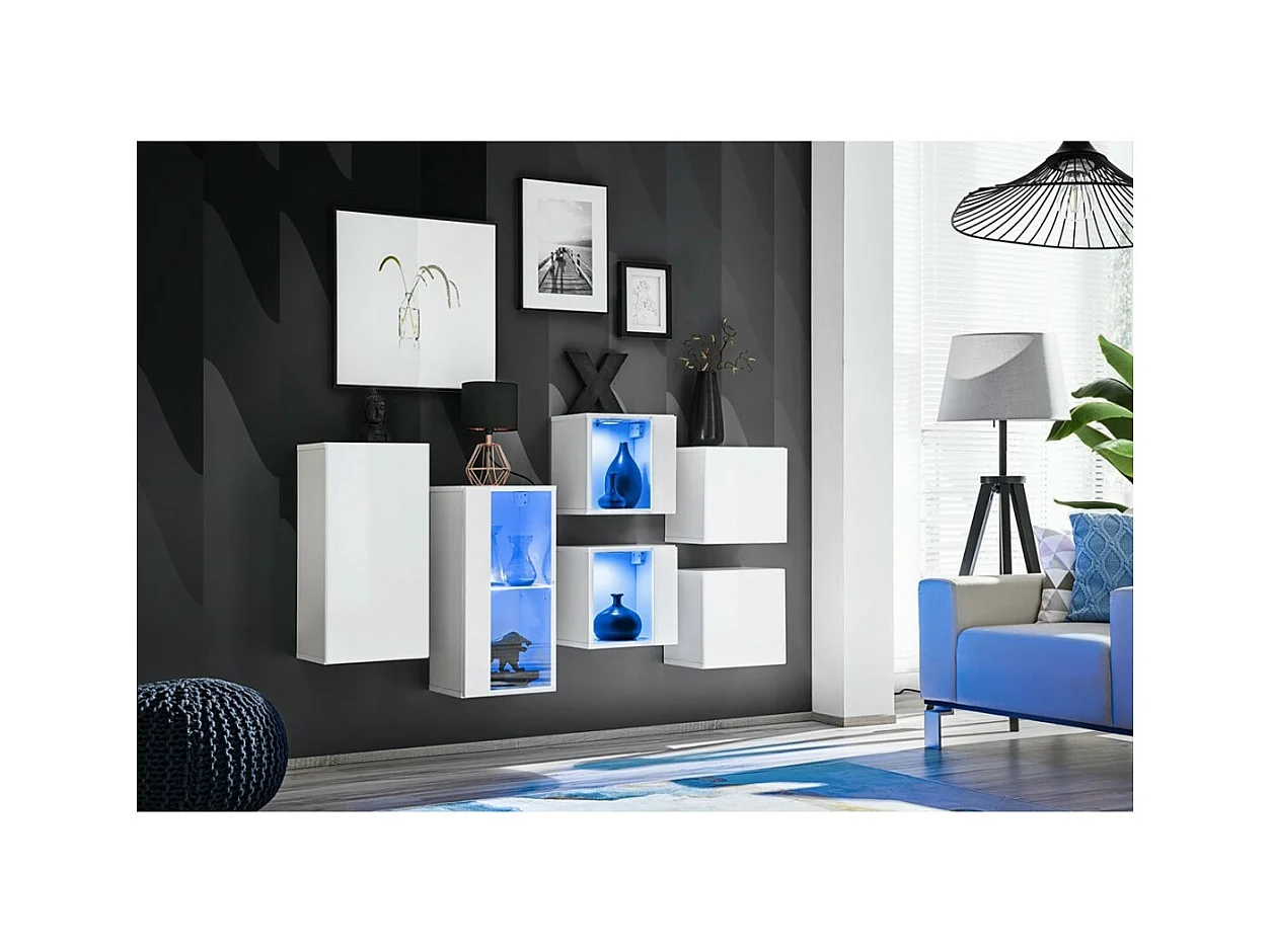 Wohnzimmermöbel-Set SWITCH SBIV – Hochglanz Weiß – Integrierte LED & Push-to-Open-System