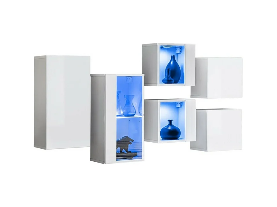 Set woonkamermeubels SWITCH SBIV - Hoogglans wit - Geïntegreerde LED & Push to Open systeem