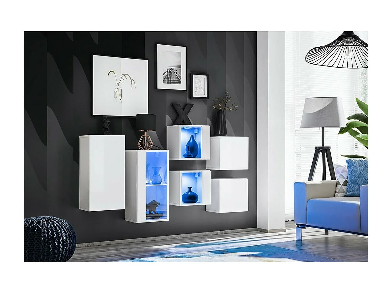Wohnzimmermöbel-Set SWITCH SBIV – Hochglanz Weiß – Integrierte LED & Push-to-Open-System