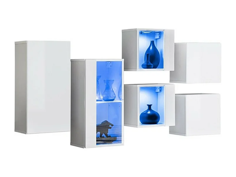 Set woonkamermeubels SWITCH SBIV - Hoogglans wit - Geïntegreerde LED & Push to Open systeem