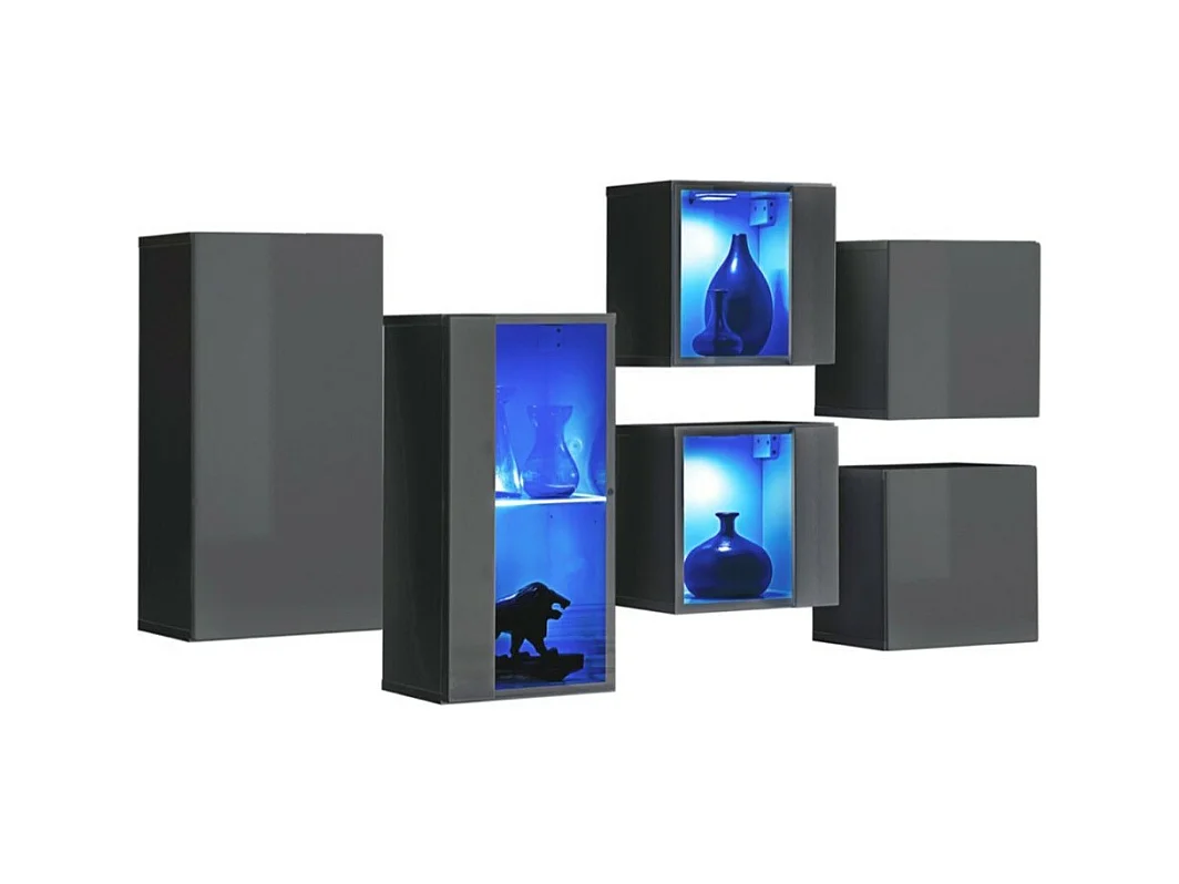 Conjunto de móveis para sala de estar SWITCH SBIV design. Cor cinza brilhante. Sistema LED integrado.