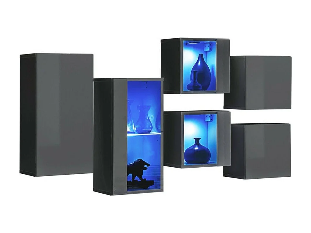 Set di mobili da soggiorno SWITCH SBIV – Grigio lucido – LED integrati & sistema Push to Open