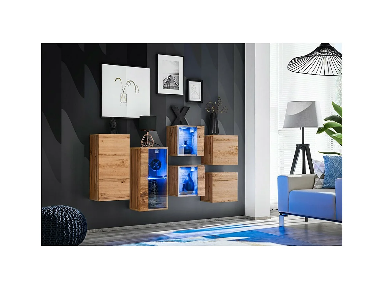 Wohnzimmermöbelset SWITCH SBIV im Design. Farbe Eiche. Integriertes LED-System.