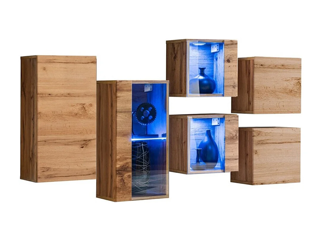 Wohnzimmermöbelset SWITCH SBIV im Design. Farbe Eiche. Integriertes LED-System.