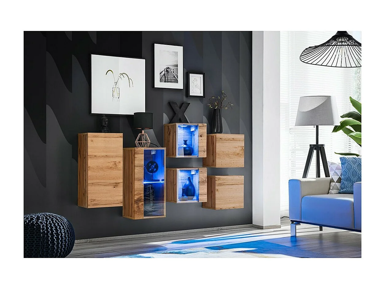 Wohnzimmermöbelset SWITCH SBIV im Design. Farbe Eiche. Integriertes LED-System.