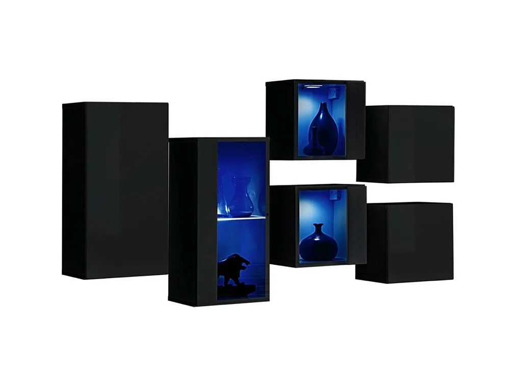 Woonkamer meubelset SWITCH SBIV design. Glanzend zwarte kleur. Ingebouwd LED-systeem.