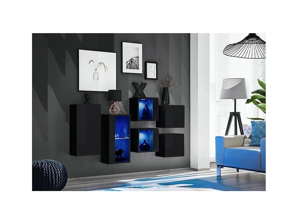 Woonkamer meubelset SWITCH SBIV design. Glanzend zwarte kleur. Ingebouwd LED-systeem.