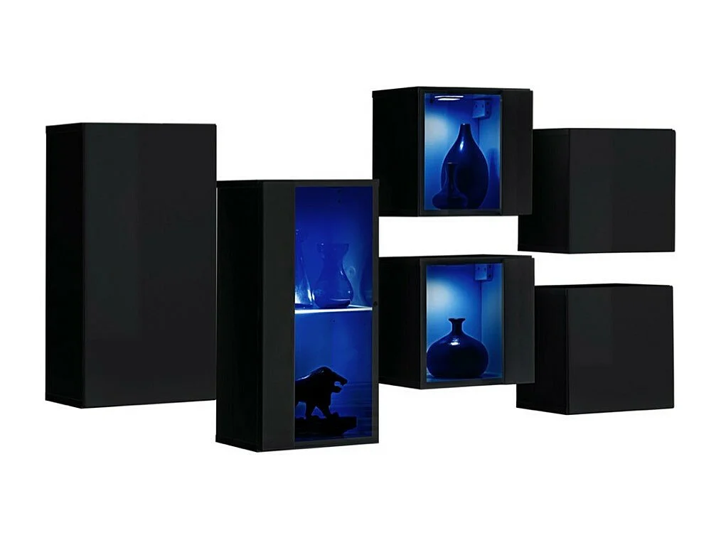 Set di mobili da soggiorno SWITCH SBIV design. Colore nero lucido. Sistema LED integrato.