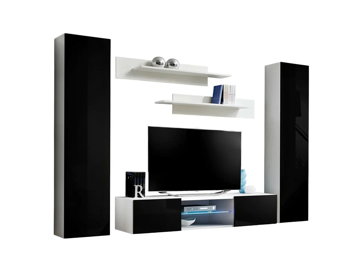Ensemble Meuble TV FLY O1 avec LED – Blanc et Noir – Meuble suspendu design pour votre salon