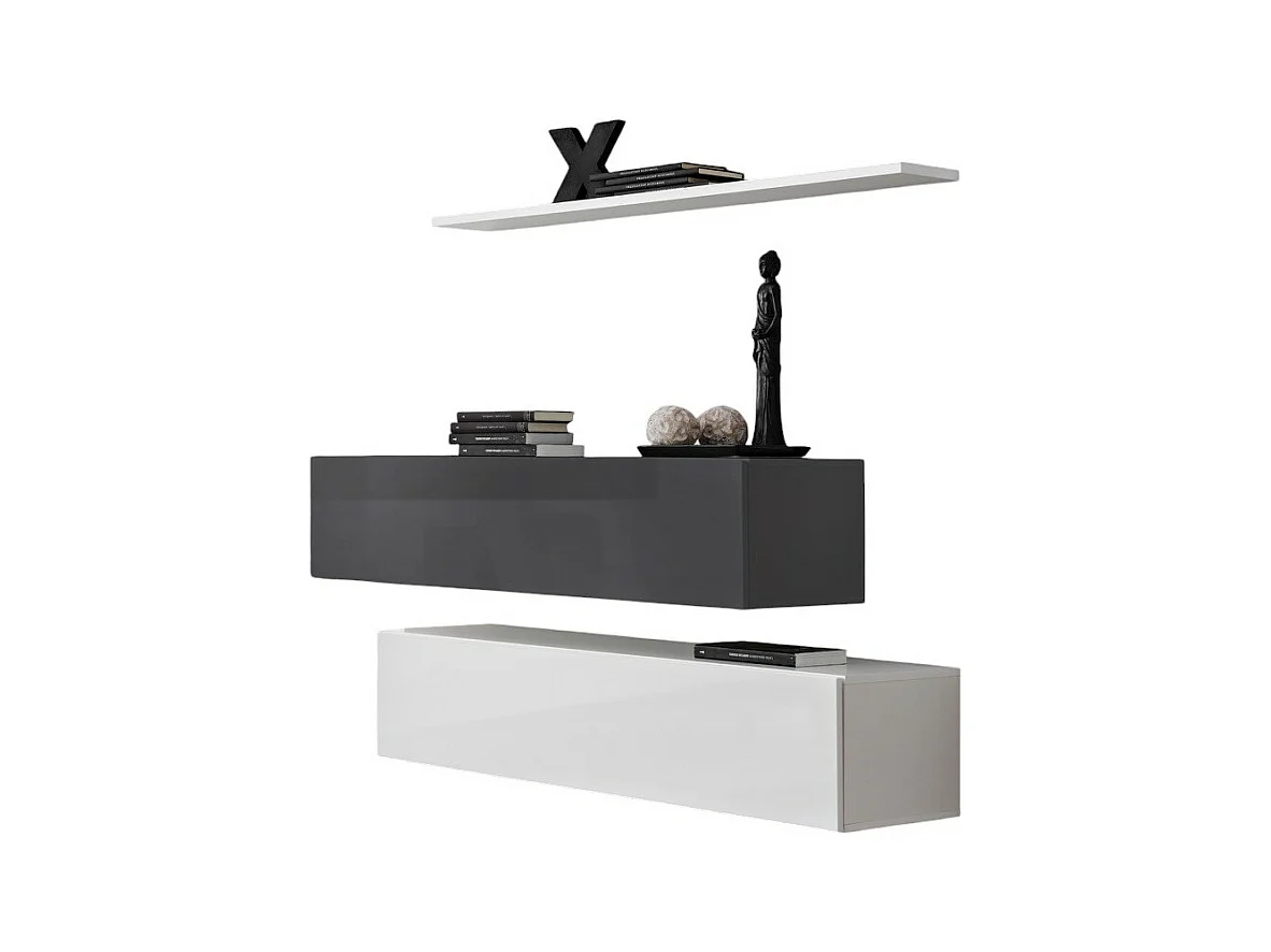 Ensemble meubles de salon SWITCH SBII design, coloris blanc et gris brillant.