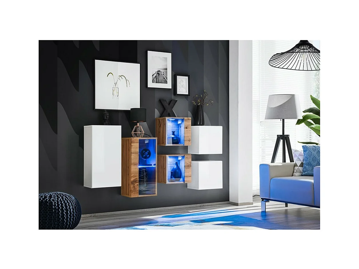 Set woonkamermeubels SWITCH SBIV – Eiken en Wit – Geïntegreerde LED – Modern ontwerp