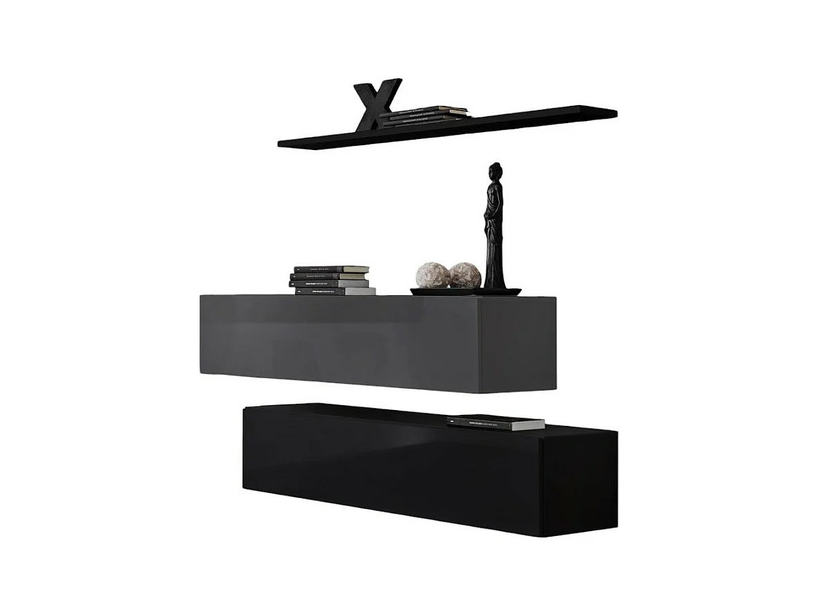 Woonkamer meubelset SWITCH SBII design, in glanzend zwart en grijs.