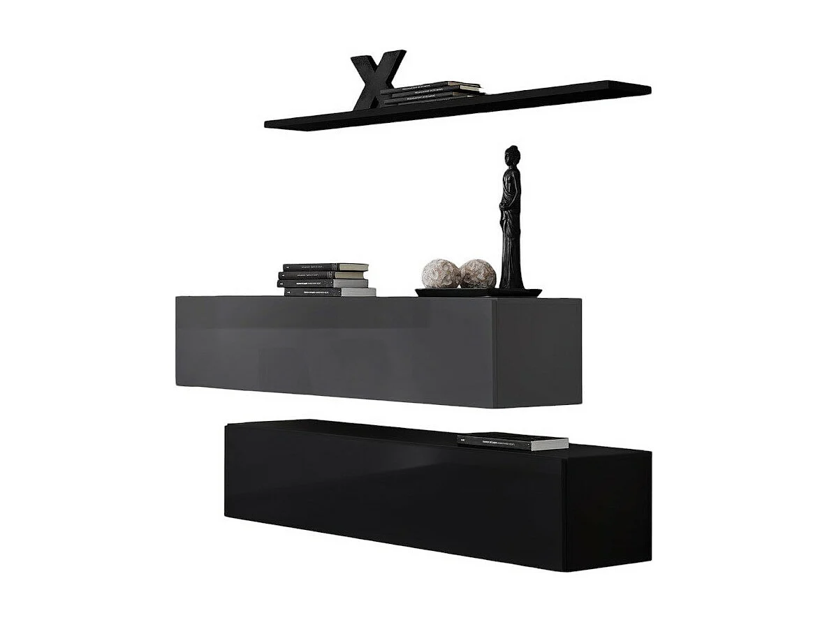 Woonkamer meubelset SWITCH SBII design, in glanzend zwart en grijs.