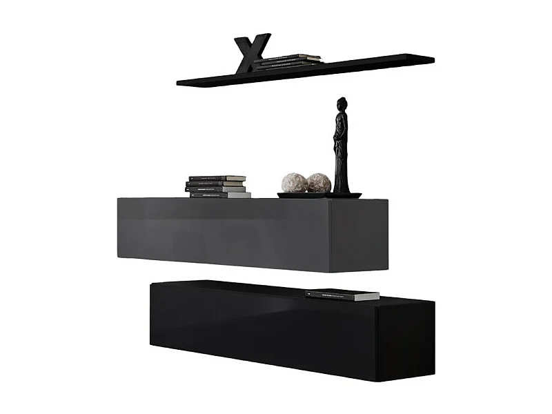 Woonkamer meubelset SWITCH SBII design, in glanzend zwart en grijs.