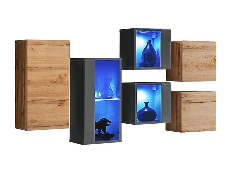 Wohnzimmermöbel-Set SWITCH SBIV – Eiche und Grau – integrierte LED – modernes Design