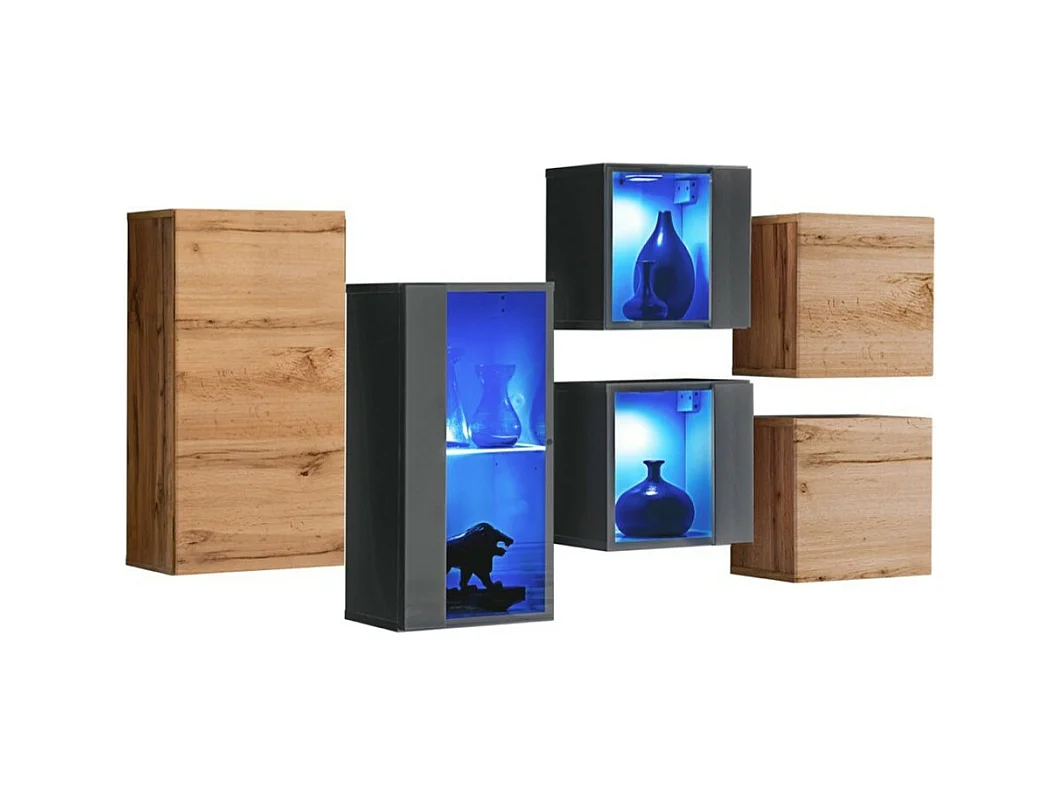 Set woonkamermeubels SWITCH SBIV – Eiken en Grijs – Geïntegreerde LED – Modern ontwerp