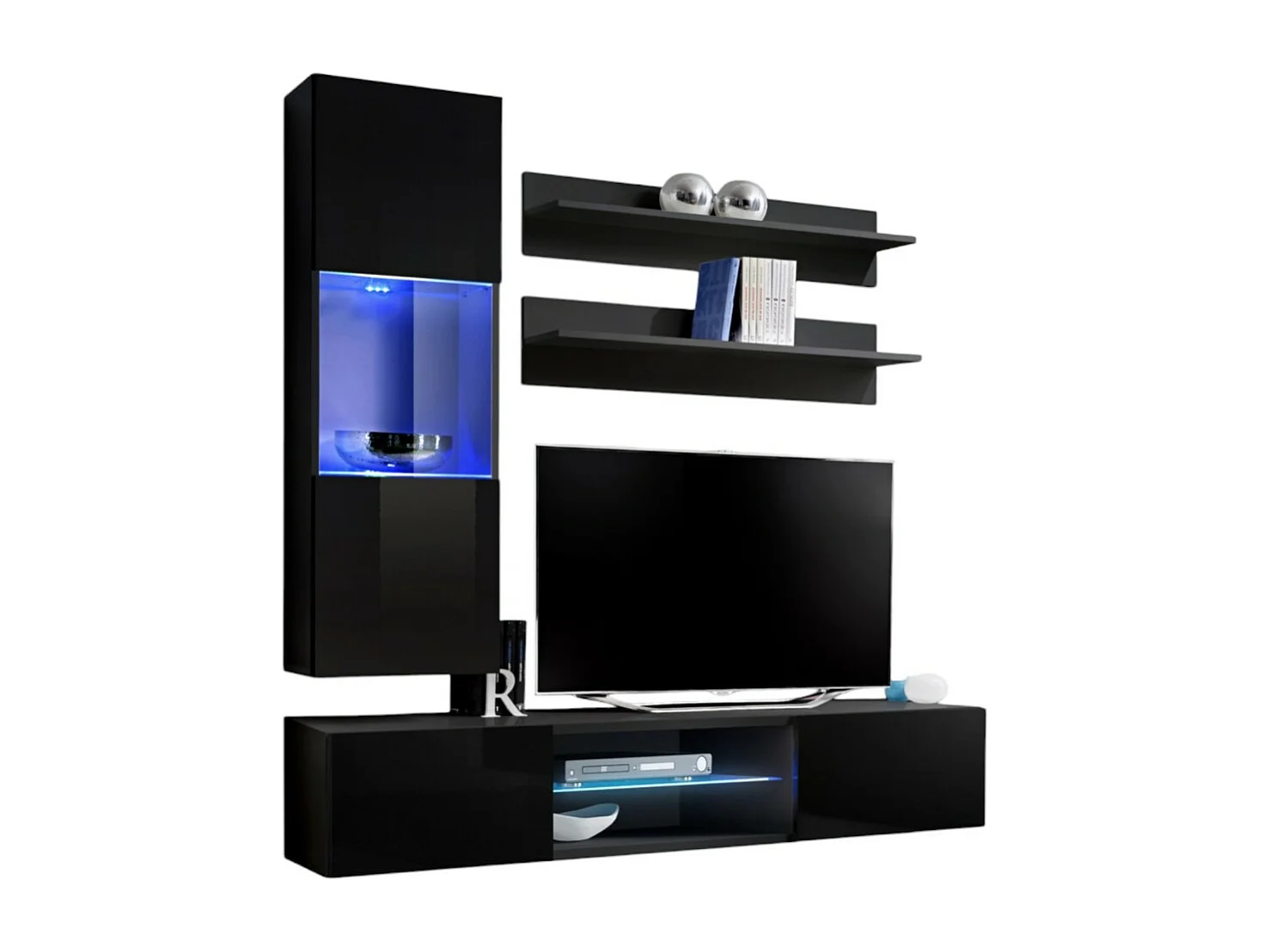 Ensemble Meuble TV FLY S3 – Noir – LED intégré – Meuble suspendu design