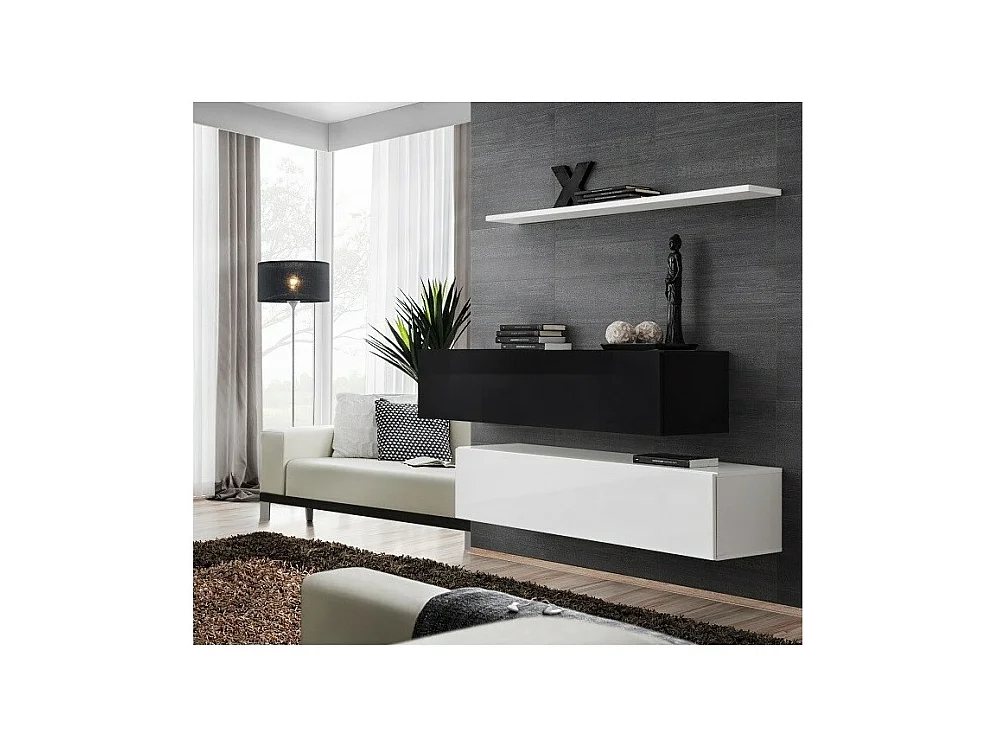 Woonkamerset SWITCH SBII - Modern ontwerp - Glanzend wit en zwart