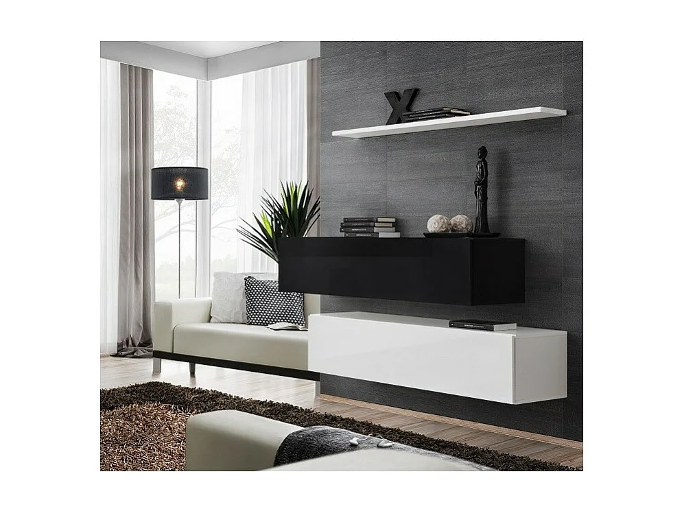 Woonkamerset SWITCH SBII - Modern ontwerp - Glanzend wit en zwart