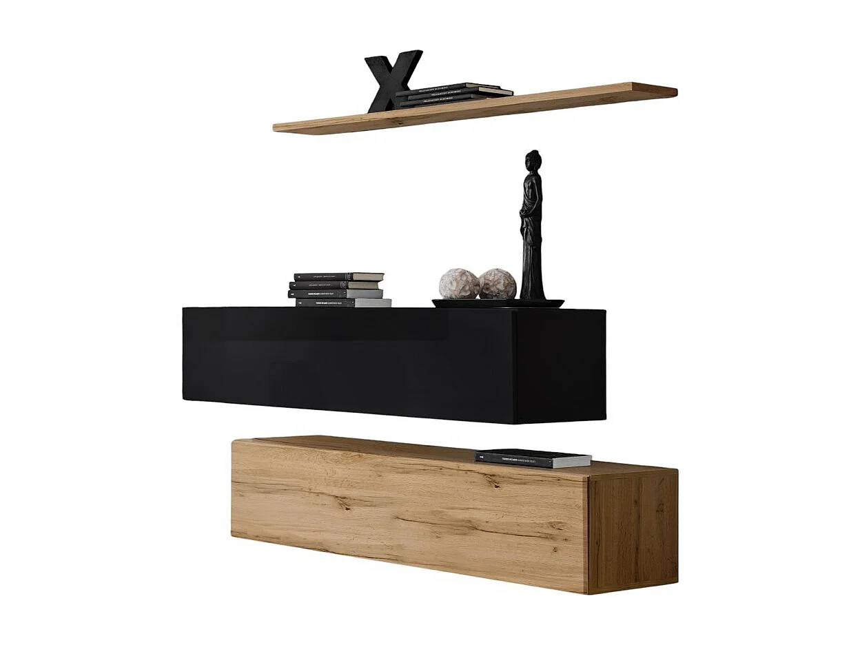 Woonkamer meubelset SWITCH SBII design, in Wotan eiken en glanzend zwart.