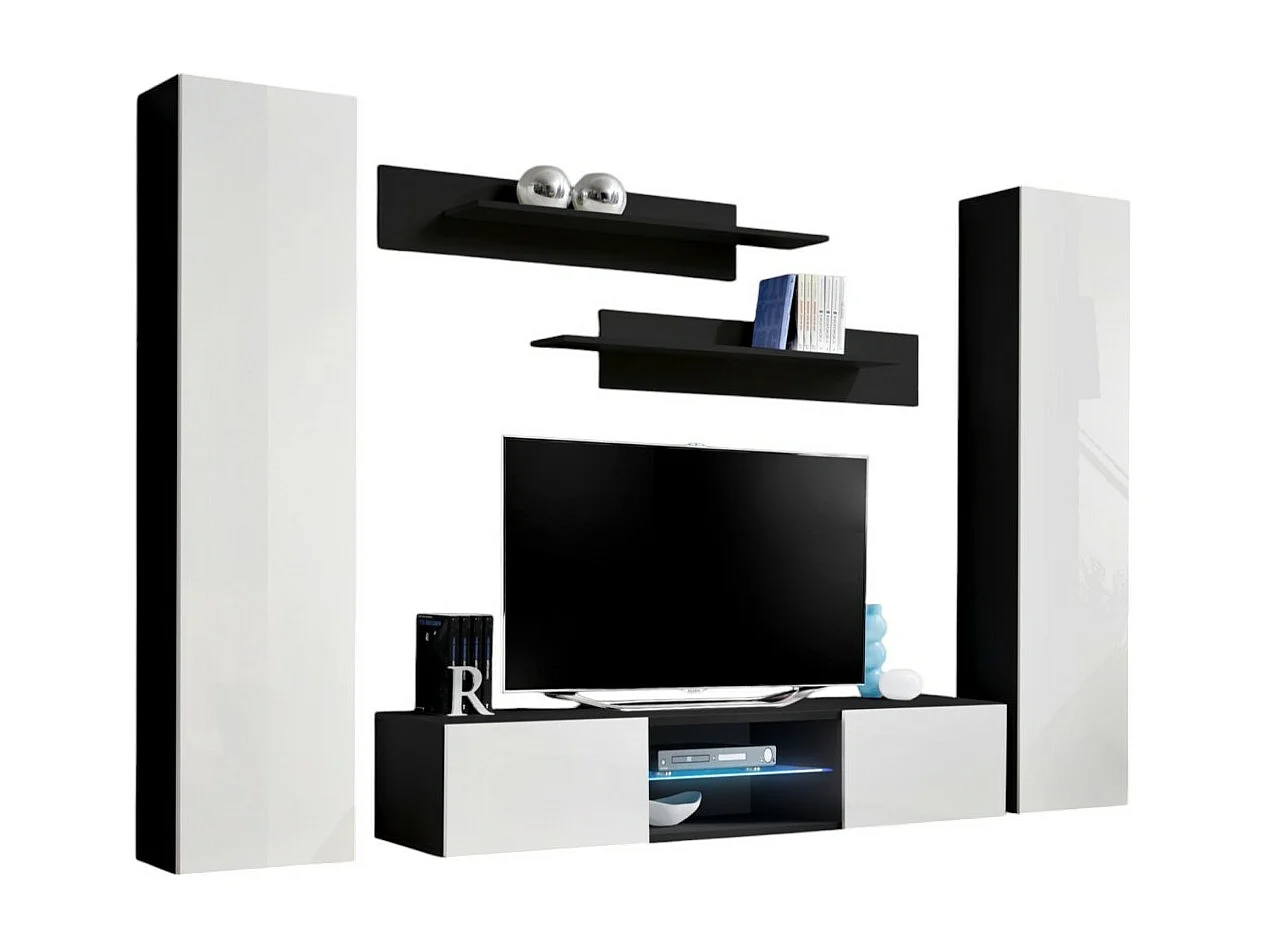 Mobile per TV FLY O1 con LED. Colori nero e bianco. Mobile sospeso di design per il tuo soggiorno.