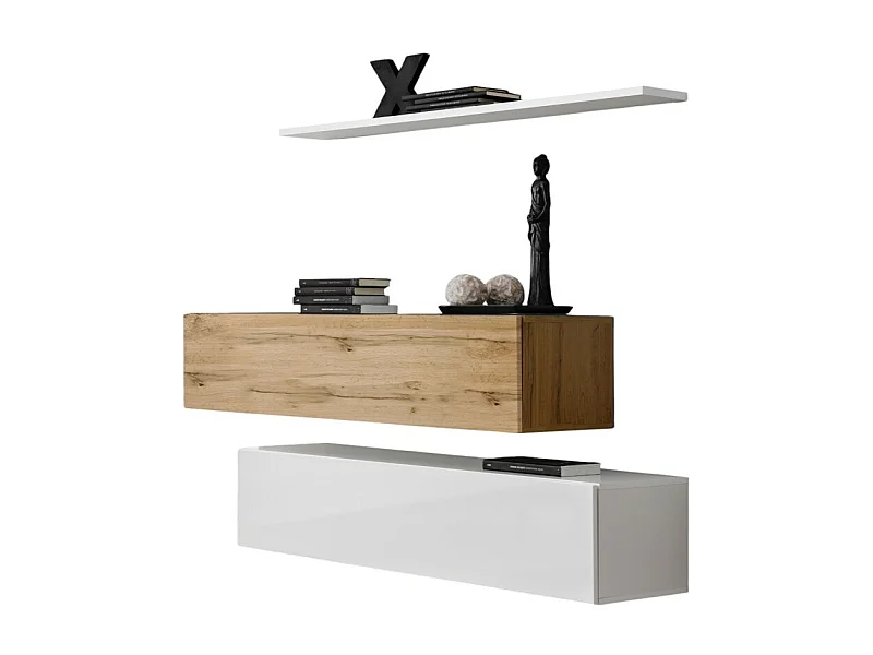 Conjunto de muebles de salón SWITCH SBII de diseño, en color blanco brillante y roble Wotan.