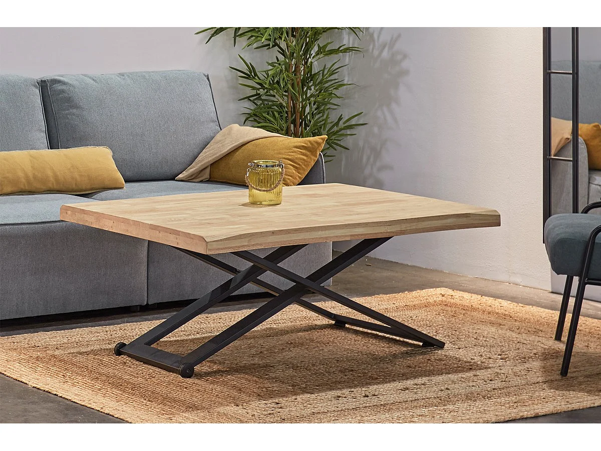 MATIKA - Table basse rehaussable en bois et acier noir