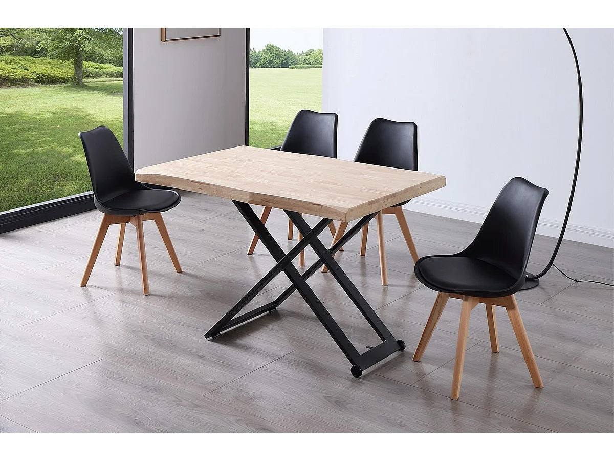 MATIKA - Table basse rehaussable en bois et acier noir