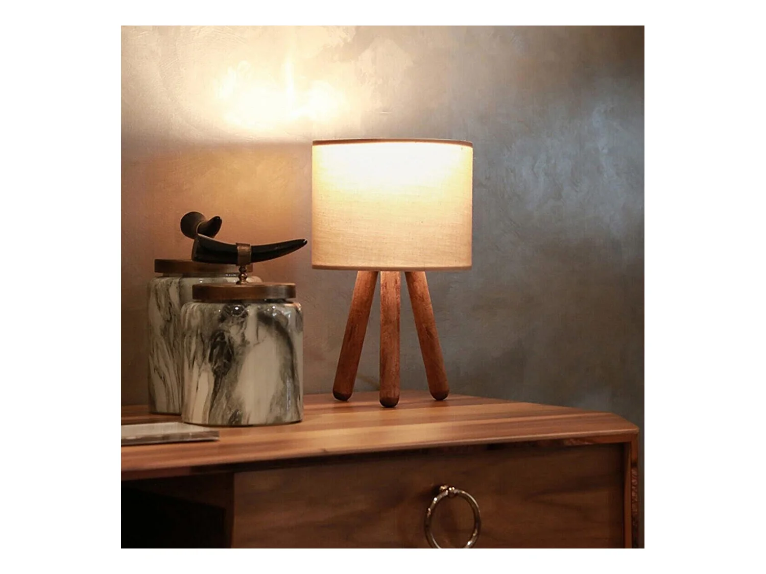 Lampe de bureau Preston E27 hauteur 33 cm bois naturel / sable [lux.pro]