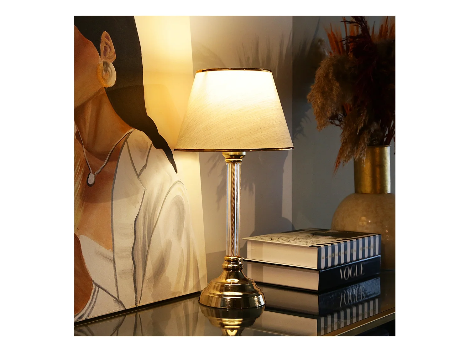 Lampe de bureau Paisley E27 hauteur 45 cm laiton / beige [lux.pro]