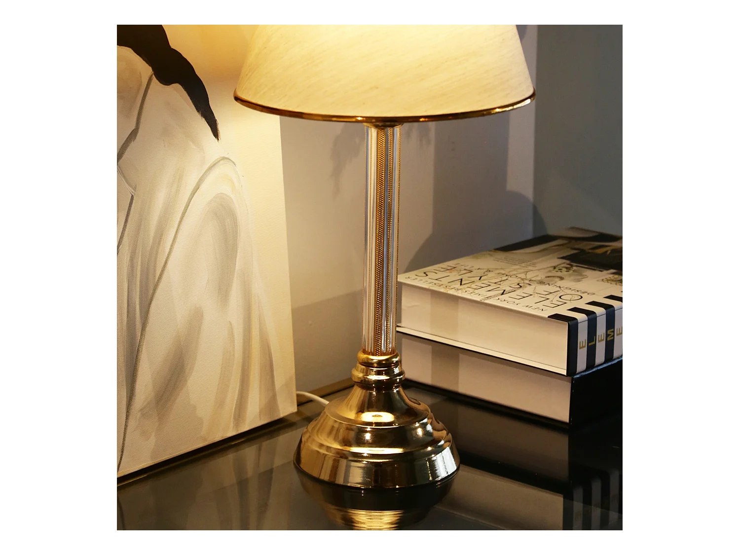 Lampe de bureau Paisley E27 hauteur 45 cm laiton / beige [lux.pro]