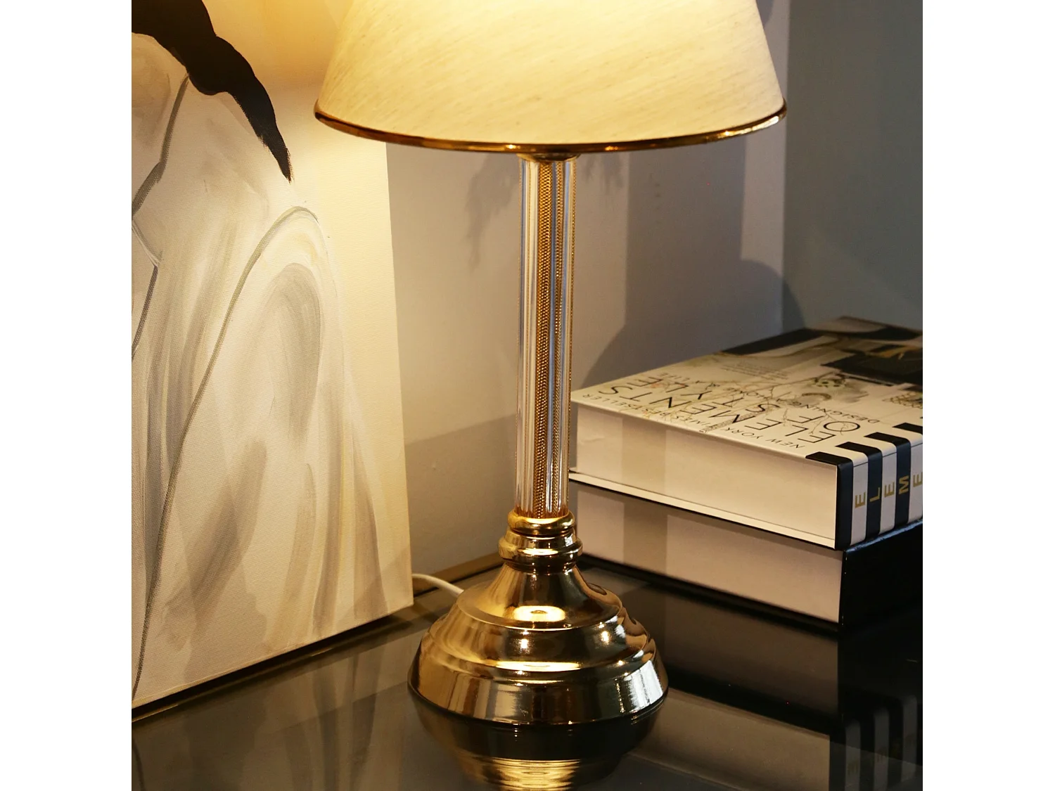 Lampe de bureau Paisley E27 hauteur 45 cm laiton / beige [lux.pro]