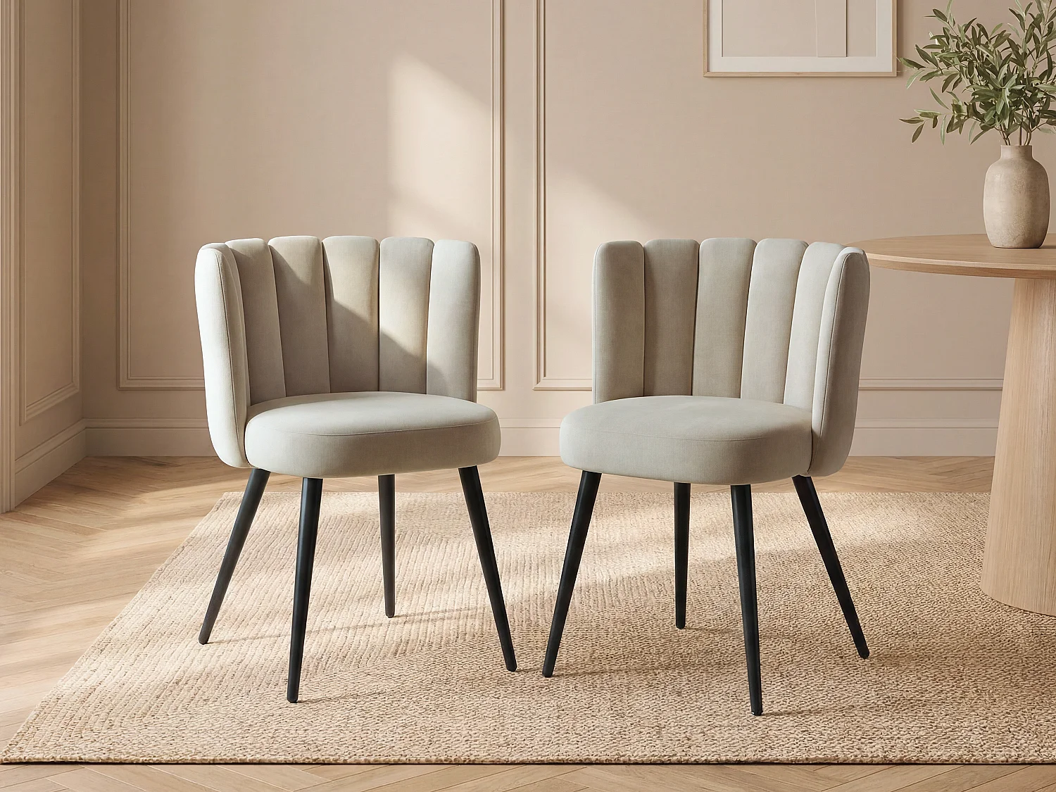 Set van 2 stoelen van velours en zwart metaal - Beige - PRANILA - van Pascal Morabito
