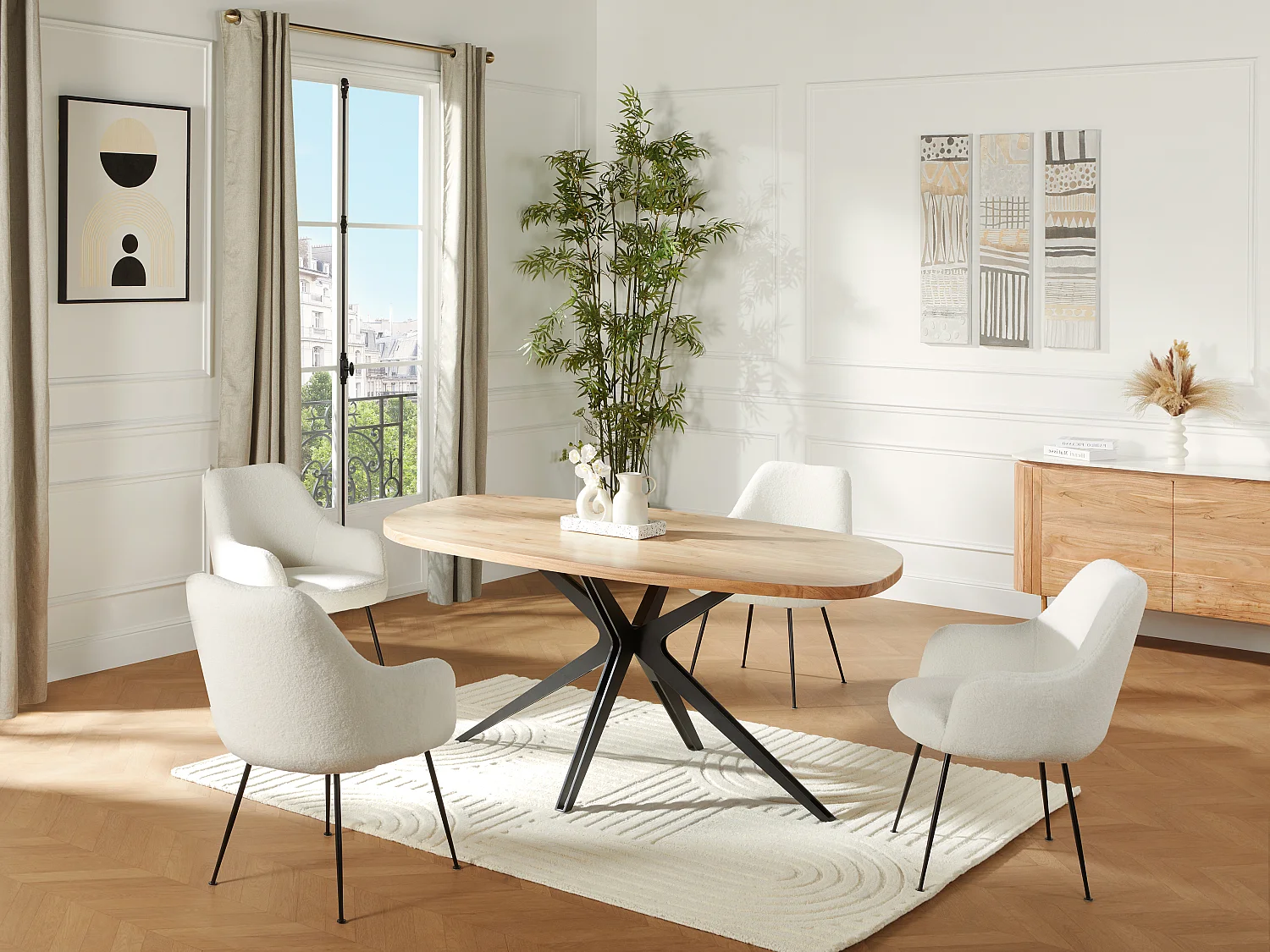 Lot de 2 chaises avec accoudoirs en tissu bouclette et métal - Blanc - TOYBA de Pascal Morabito